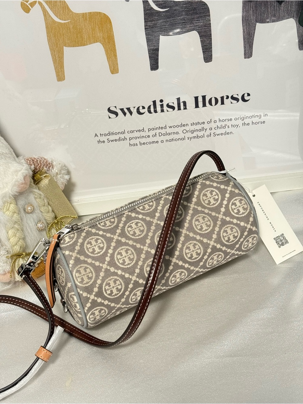 NWT Tory Burch T MONOGRAM UTILITY CYLINDER BAG 178212 Gray